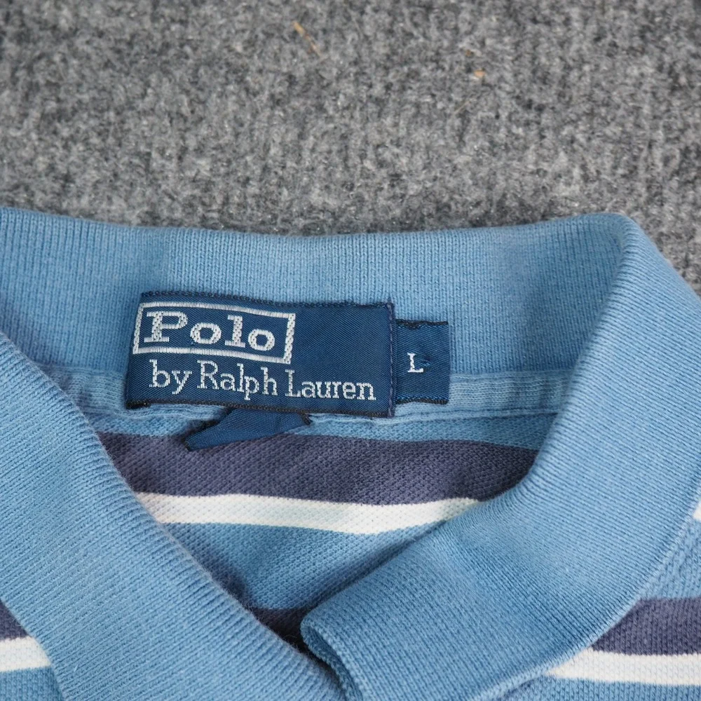 Polo Ralph Lauren Polo Shirt Mens Large Blue Striped Pocket Preppy Classic 3368